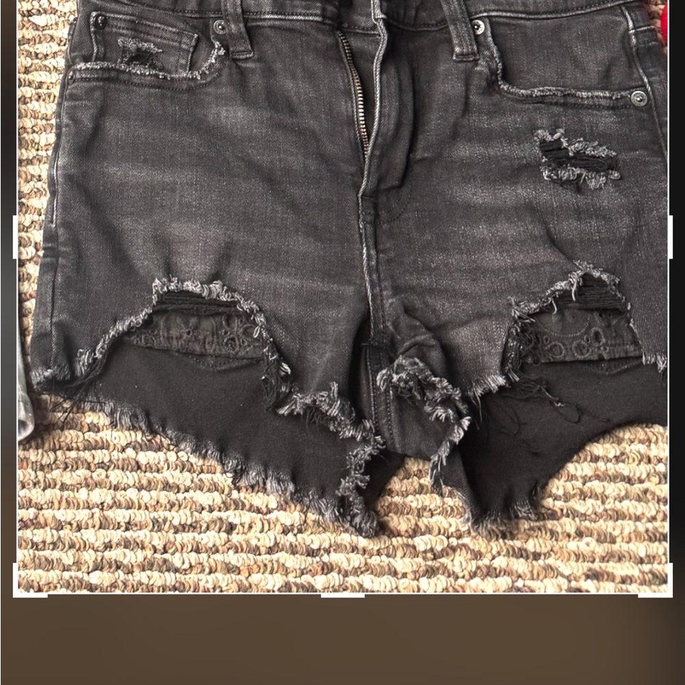 American Eagle Outfitters Black Jean Shorts Distressed Frayed Hem